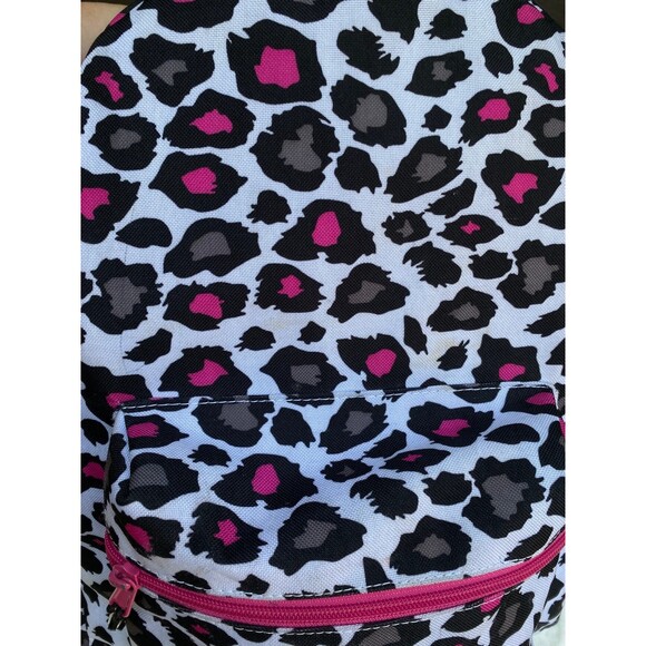Yak Pak  Heart Pink Grey Black Leopard Print Backpack 16"x12"  Exterior Pocket - Picture 8 of 10